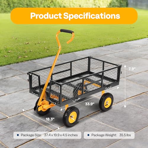 VIVOHOME Heavy Duty 880 Lbs Capacity Mesh Steel Garden Cart Folding Utility Wagon with Removable Sides and 4.10/3.50-4