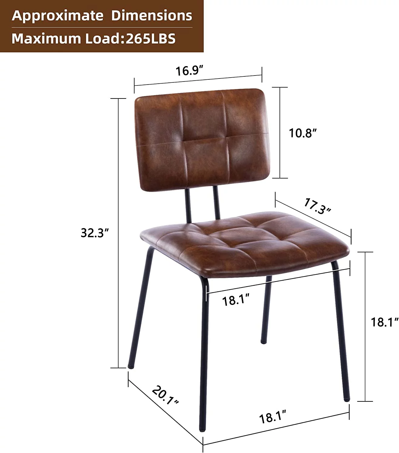 Duhome Faux Leather Dining Chairs Set of 2, Modern Upholstered Dining Room Chairs with Black Metal Legs, Brown