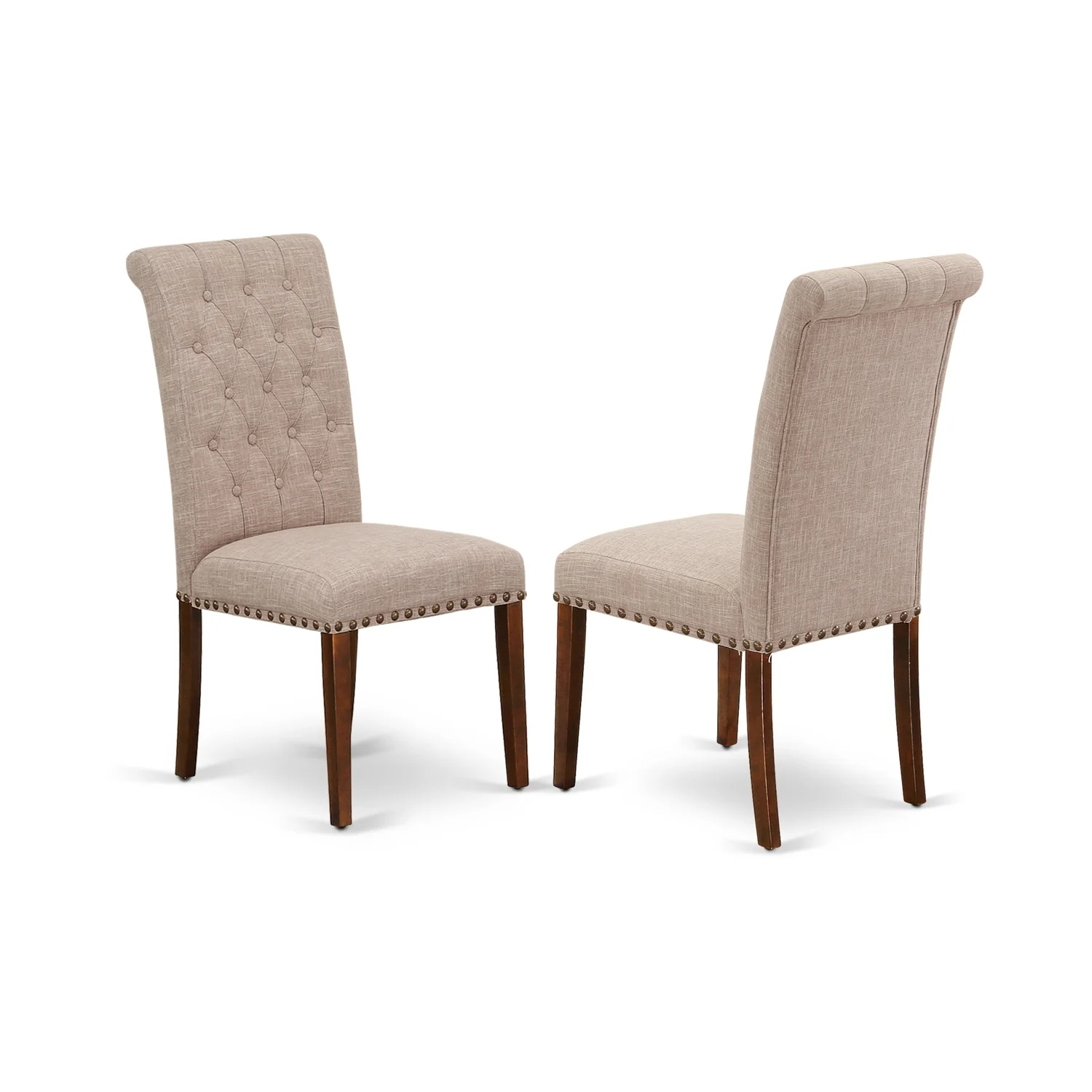 East West Furniture BRP3T04 Bremond Parson Chair With Mahogany Leg And Linen Fabric Light Fawn - Set of 2