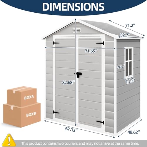 Resin Shed,Outdoor Storage Shed with Floor,Plastic Storage House with Floor for Garden Tool,Waterproof Outdoor Resin Shed,Lockable Doors for Patio,Yard,Lawn (6 * 4.4 FT)
