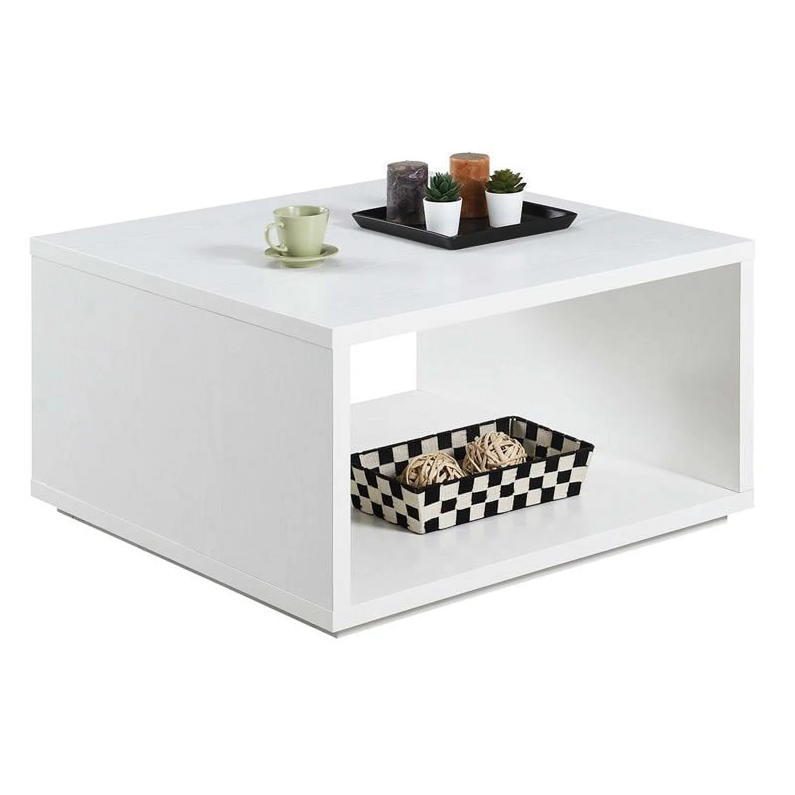 Pemberly Row Square Coffee Table in White Wood Finish