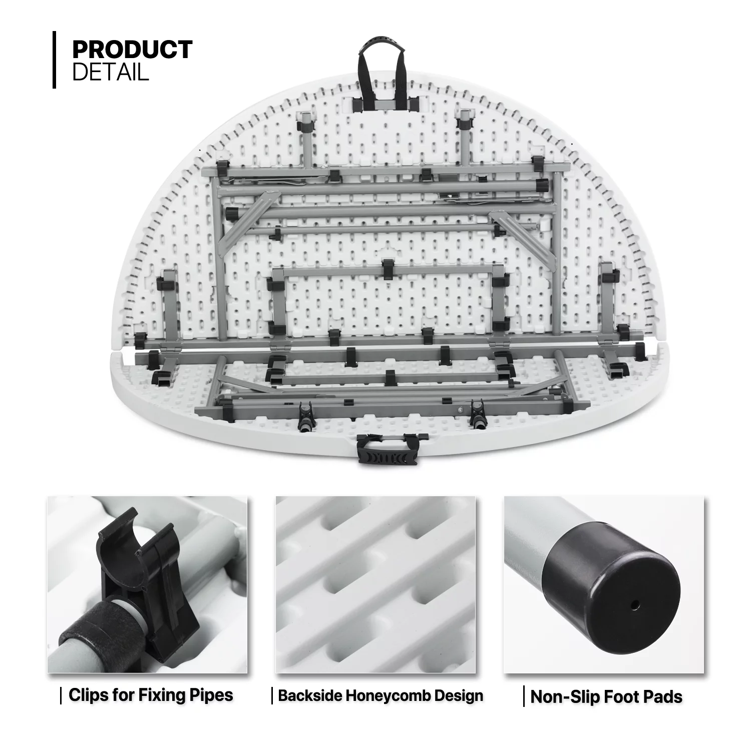 MoNiBloom 7 Pieces 4 FT Folding Round Table and Chair Set, Banquet Event Wedding Card Desk with Handle and Foldable Steel Stools