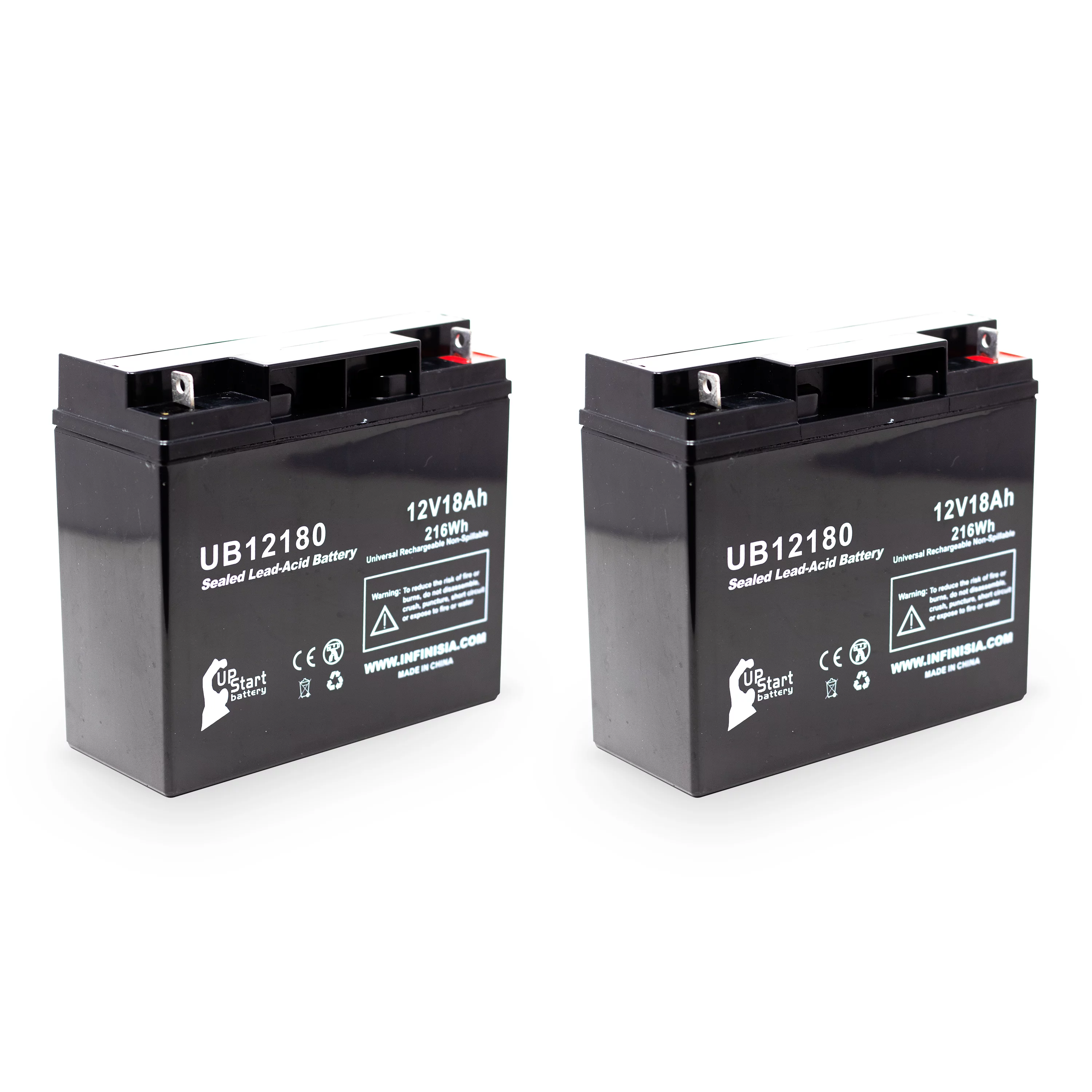 2x Pack - Compatible Draeger 2C NARKOMED ANESTHESIA Battery - Replacement UB12180 Universal Sealed Lead Acid Battery (12V, 18Ah, 18000mAh, T4 Terminal, AGM, SLA)