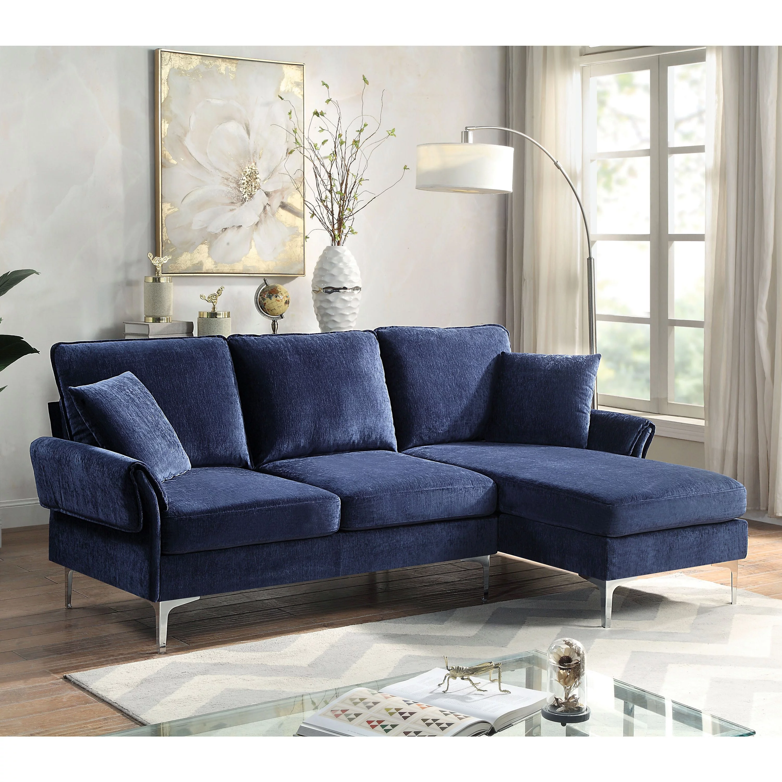 Furniture of America Harkon Contemporary Chenille Padded Sectional by  Navy