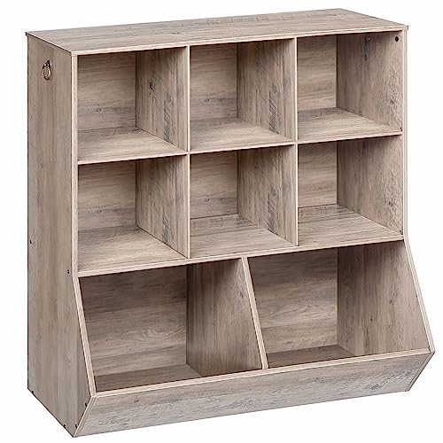 HOOBRO Kids Bookshelf, Toy Storage Cabinet, Kids Toy Organizer, 8 Cubicles, Bookcase Footboard, Bookshelf for Kids, for Playroom, Bedroom, Nursery, School, Rustic Brown FG35CW01G1