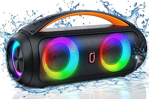 Portable Bluetooth Speaker, Loud Boombox Speaker with Subwoofer, Powerful Deep Bass Stereo Sound, IP65 Waterproof, Wireless Outdoor Speaker for Camping, Beach, Party, Support TWS/USB/TF Card/AUX
