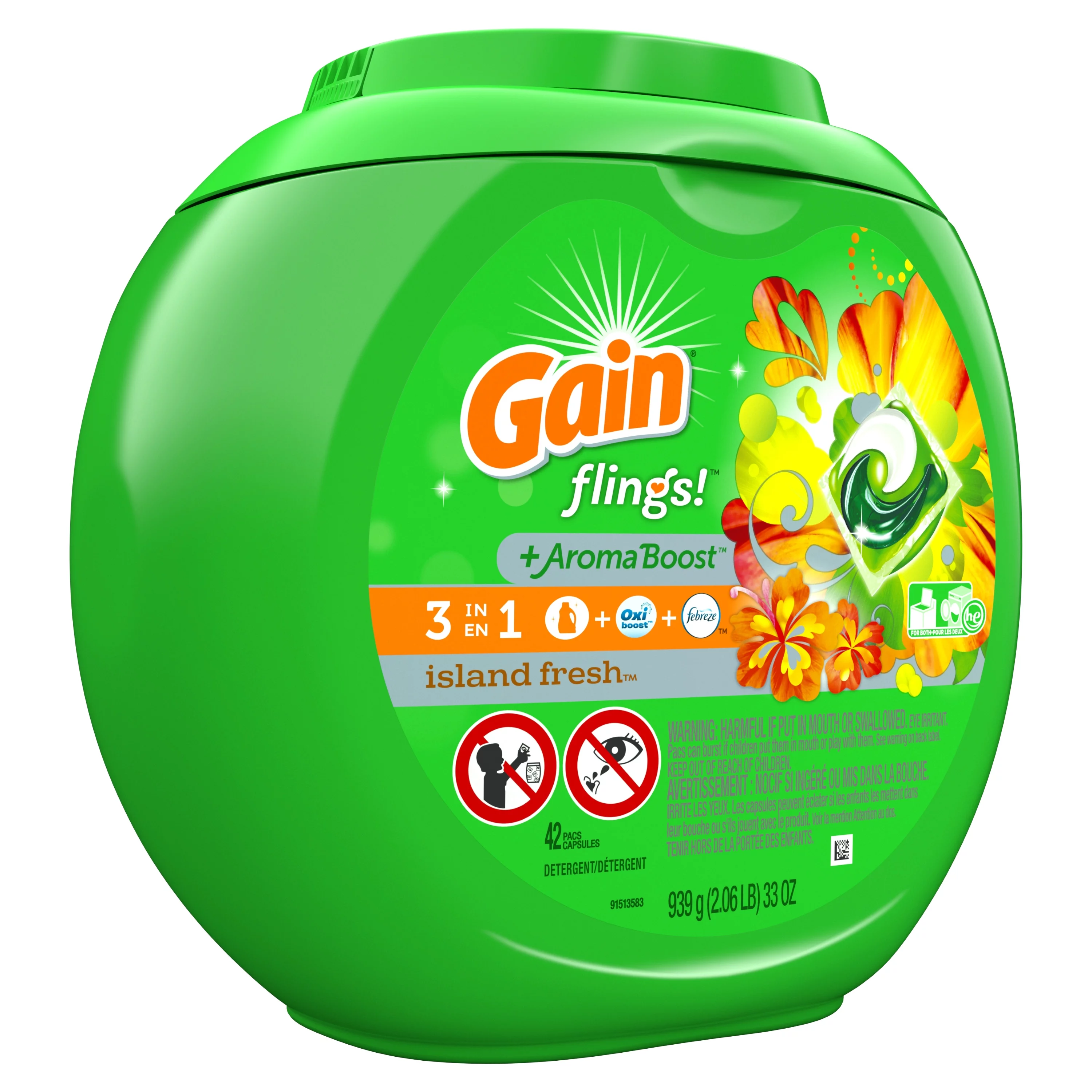 Gain Flings Island Fresh, 42 Ct Laundry Detergent Pacs