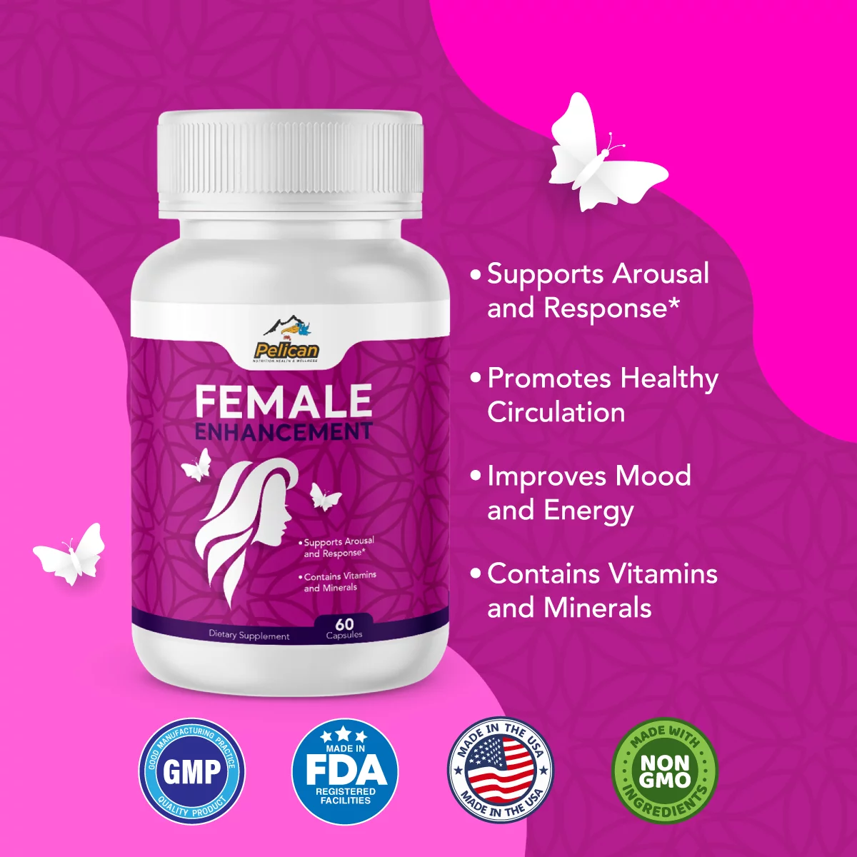Female Enhancement-Arousal,Pleasure/Energy-60 Capsules-Pelican Vitamins