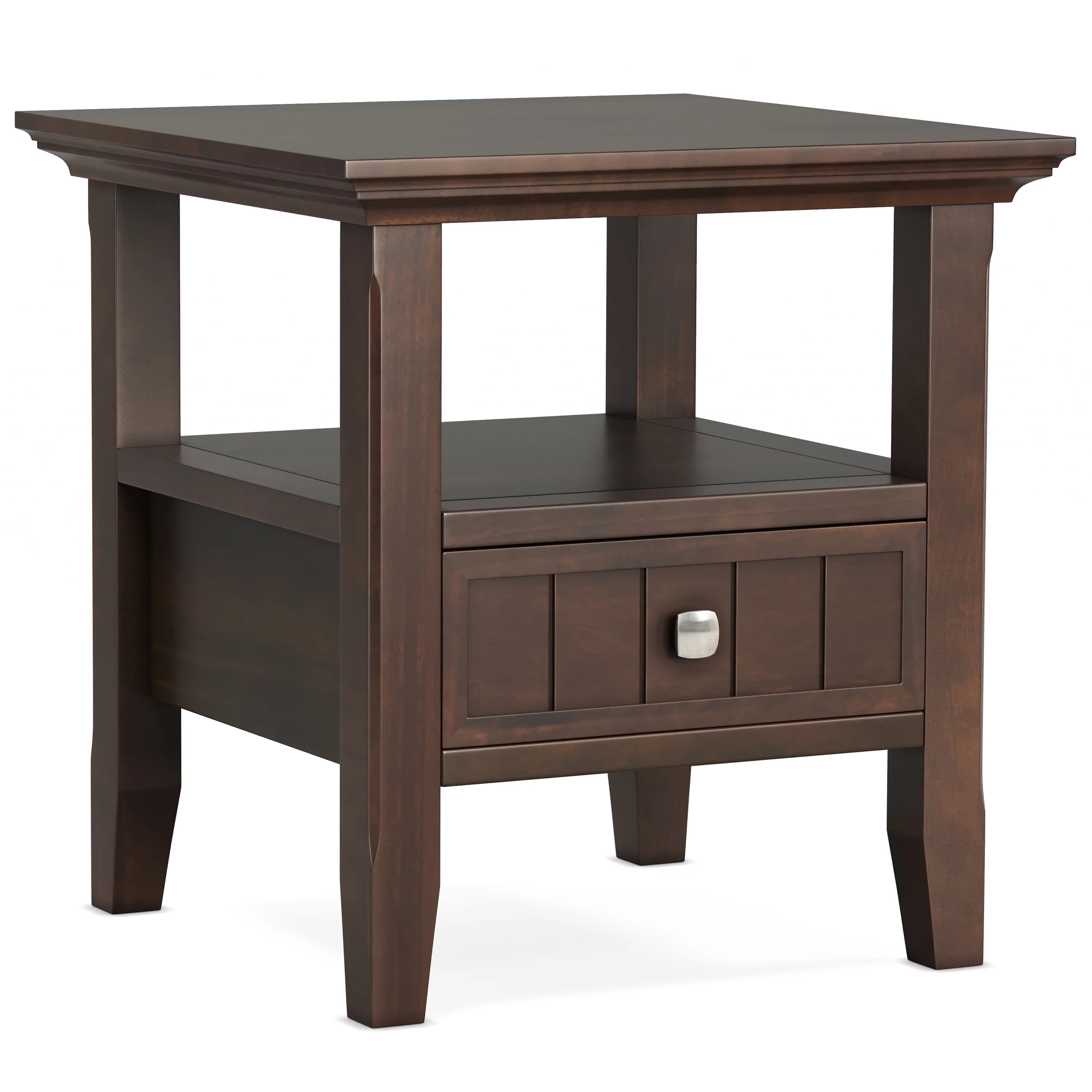 Simpli Home Acadian SOLID WOOD 19 inch Wide Square Transitional End Table with Drawer in Brunette Brown