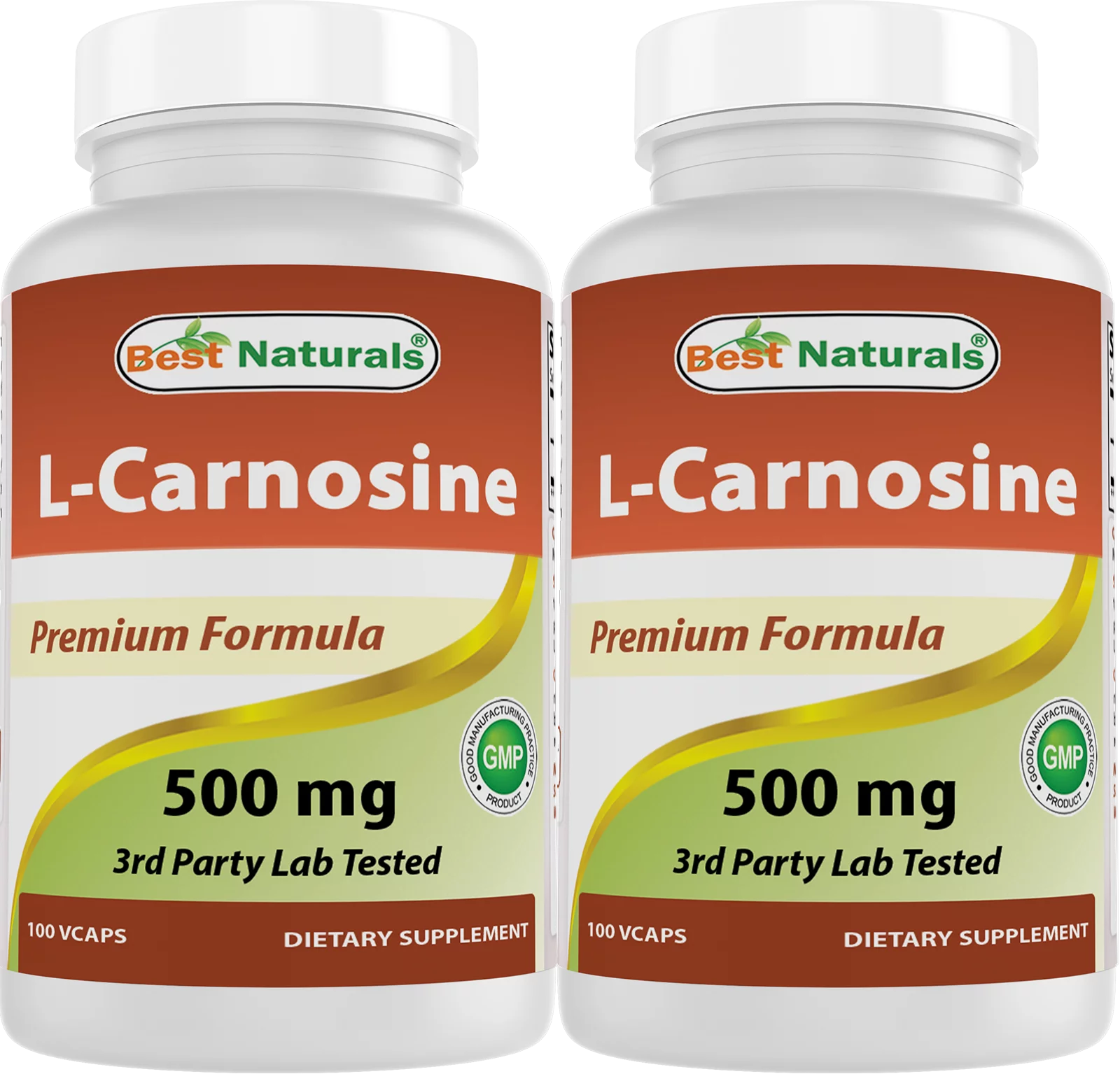 2 Pack Best Naturals L-Carnosine 500 mg 100 Vegetarian Capsules