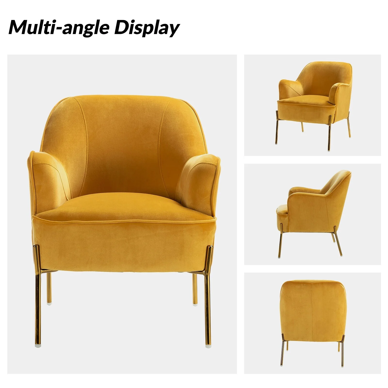 HULALA HOME Marina Modern Velvet Accent Chair with Golden  Legs Set of 2 by  MUSTARD