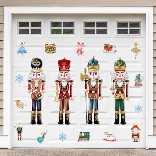 Christmas Garage Door Decoration Magnet 19Pcs, Xmas Nutcrackers Fridge Magnets Snowflake Refrigerator Car Magnetic Stickers, Holiday Magnetic Soldier Nutcracker Garage Door Decor for H (Nutcracker 02)