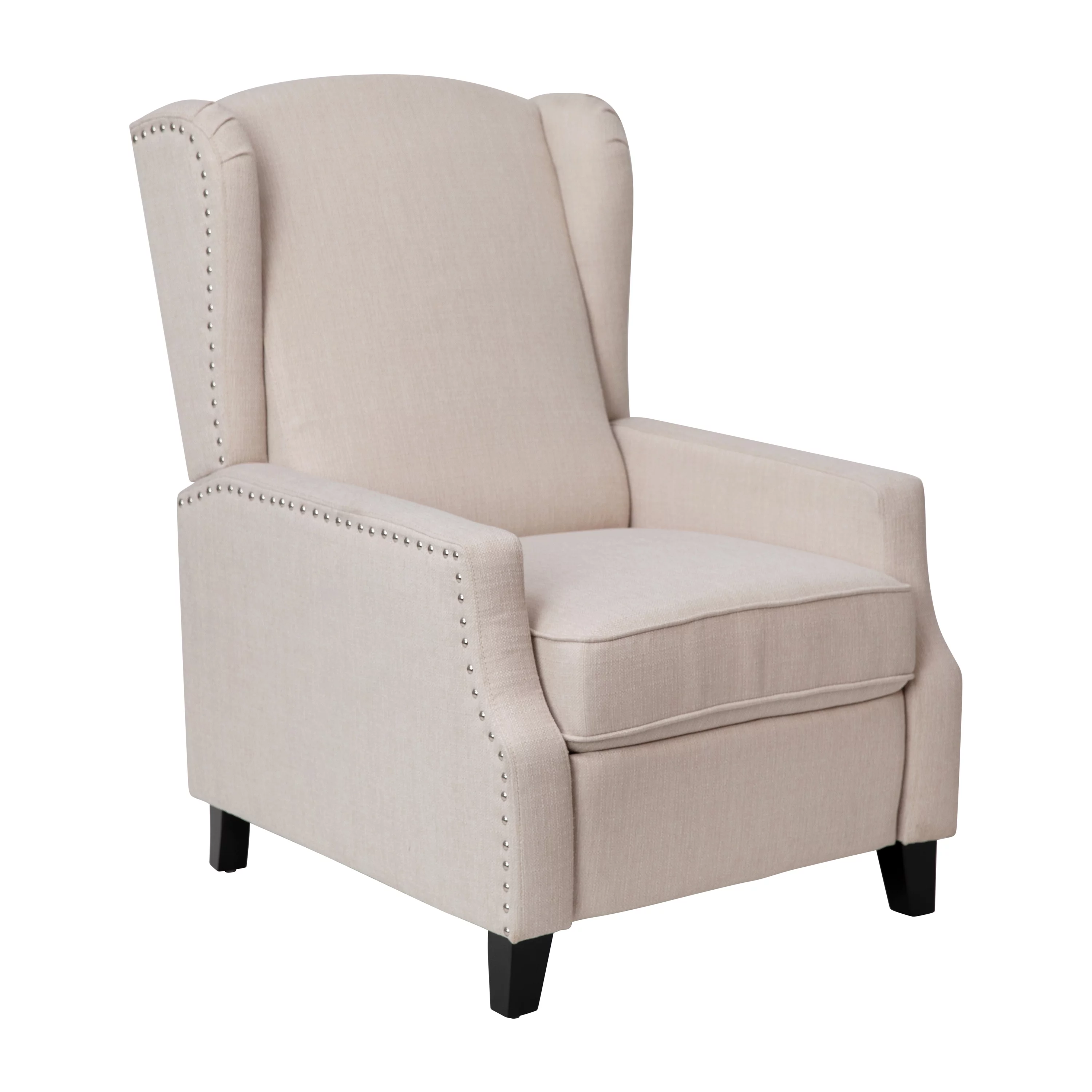 Merrick Lane Contemporary Pushback Recliner with Accent Nail Trim-Wingback Manual Recliner in Cream Fabric Upholstery