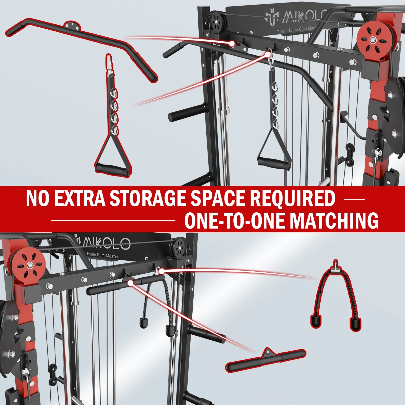 Mikolo Smith Machine Home Gym, 2000lbs Squat Rack with 800 lbs Weight Bench Combo, Training Equipment with LAT-Pull Down System & Cable Crossover Machine