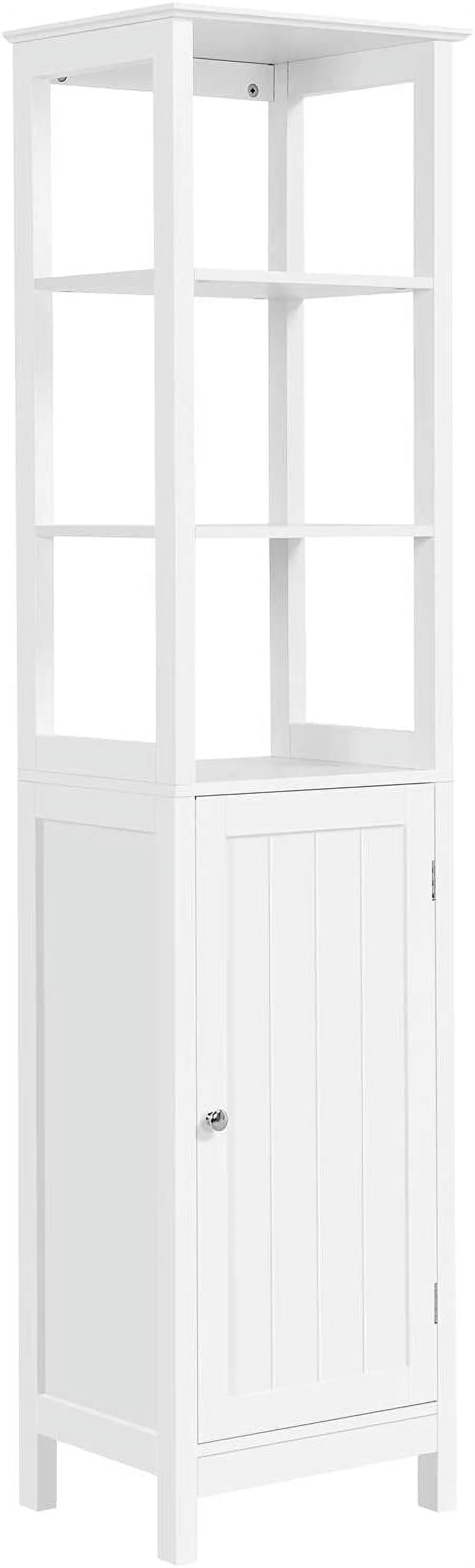 Tall Bathroom Storage Cabinet, Multifunctional Floor Cabinet with 3 Tier Shelf and Door, Wooden Free Standing Organizer Rack for Living Room