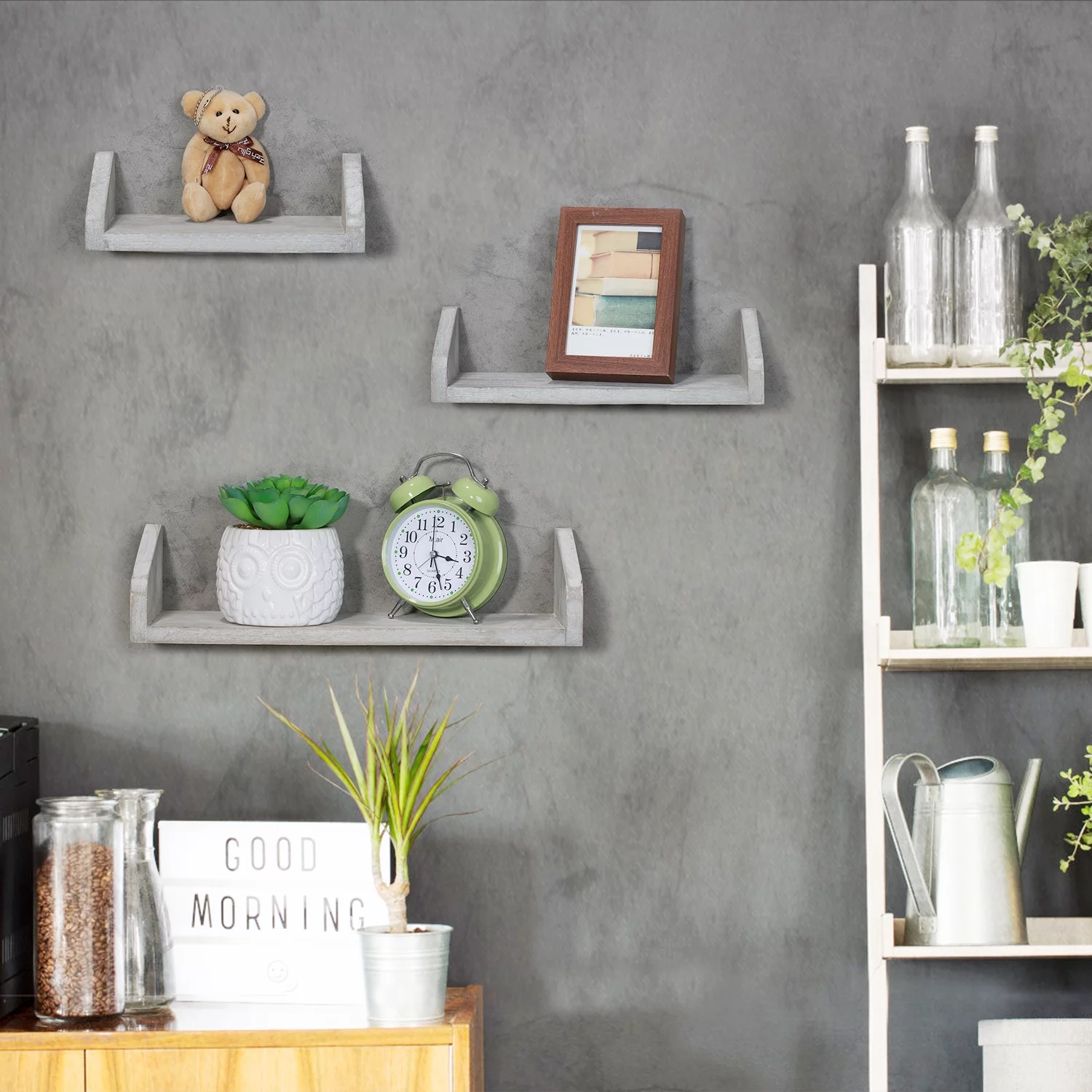Floating Shelf Wall-Mounted 3-Piece Set, Wooden Shelves For Home And Office Decoration