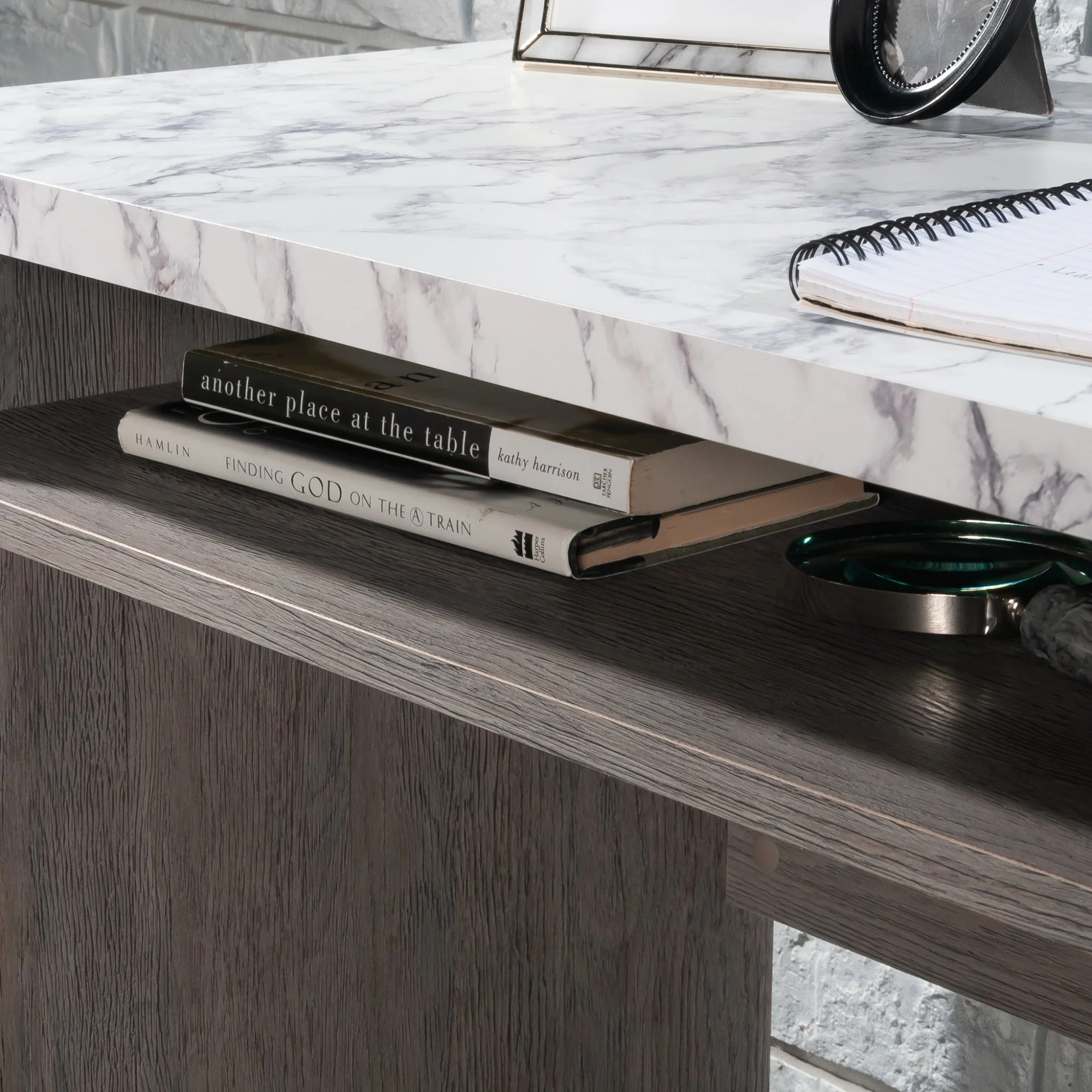 Sauder East Rock Engineered Wood Writing Desk in Ashen Oak Finish