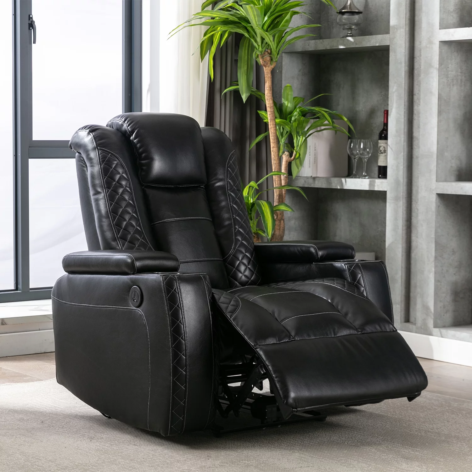 Electric Power Recliner Chair with USB Ports and Cup Holders, Breathable Leather Home Theater Seating with Hidden Arm Storage