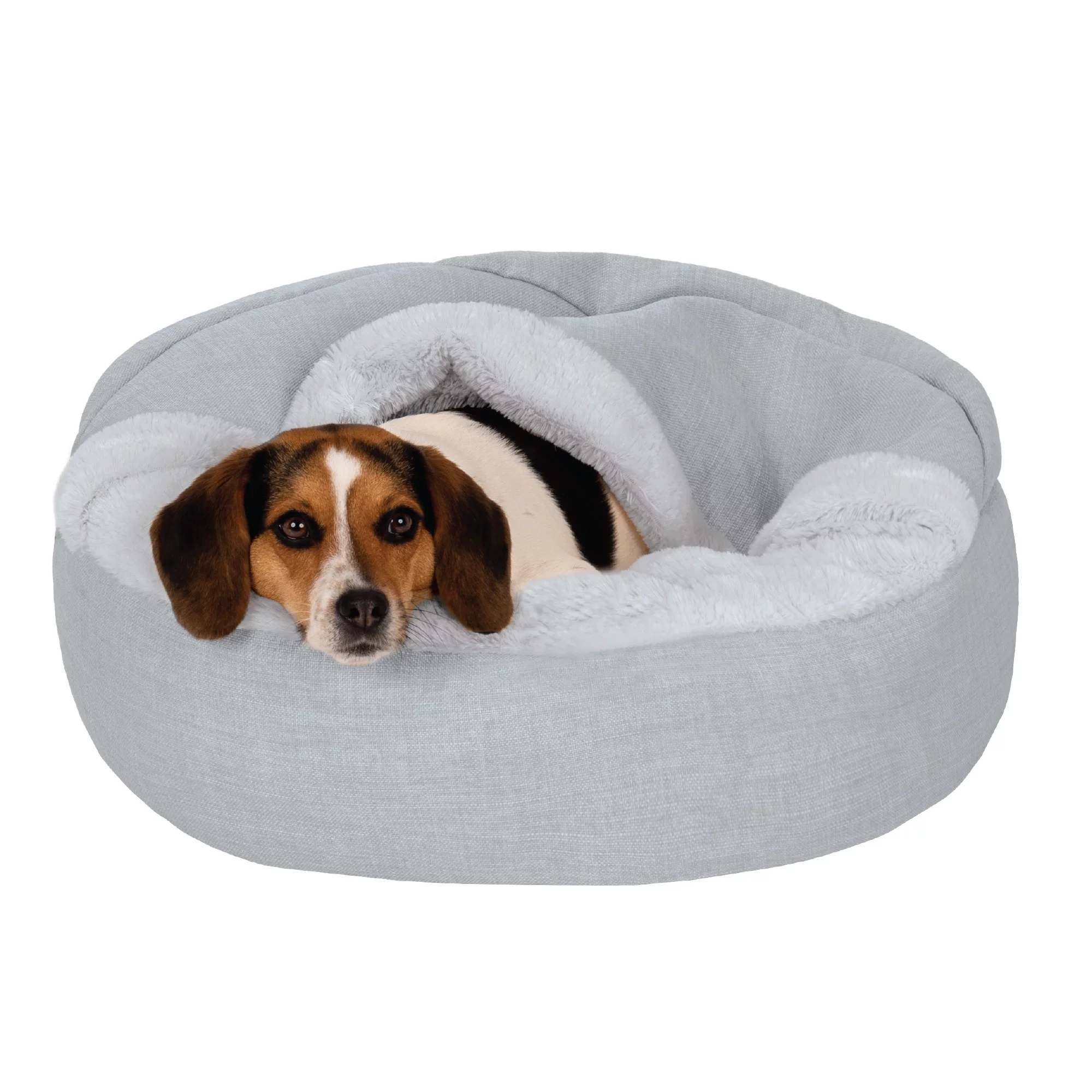 FurHaven Pet Products Plush & Performance Linen Hooded Donut Pet Bed for Dogs & Cats - Mist Gray, Small - 24