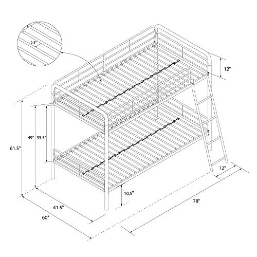 DHP Twin-Over-Futon Convertible Couch and Bed with Metal Frame, Ladder and Guardrails - Black