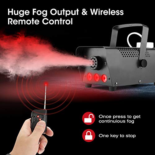 Fog Machine - Smoke Machine with 12 Colorful LED Lights Effect, 2000CFM Smoke Machine Fog Halloween with Wired and Wireless Remote Control, Ideal for Outdoor, Wedding, Parties, and DJ Stage