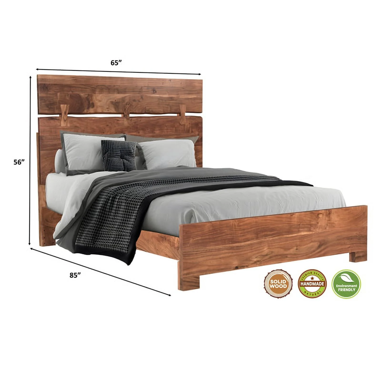 Taran Designs Harper Live Edge Solid Wood Queen Panel Bed in Brown