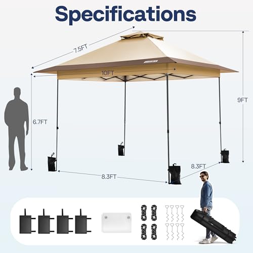 VIVOHOME 10x10ft Pop Up Canopy Tent One Push Setup Outdoor Portable Shelter Tent Heavy Duty with Wheel Carry Bag and 4 Sandbags, White