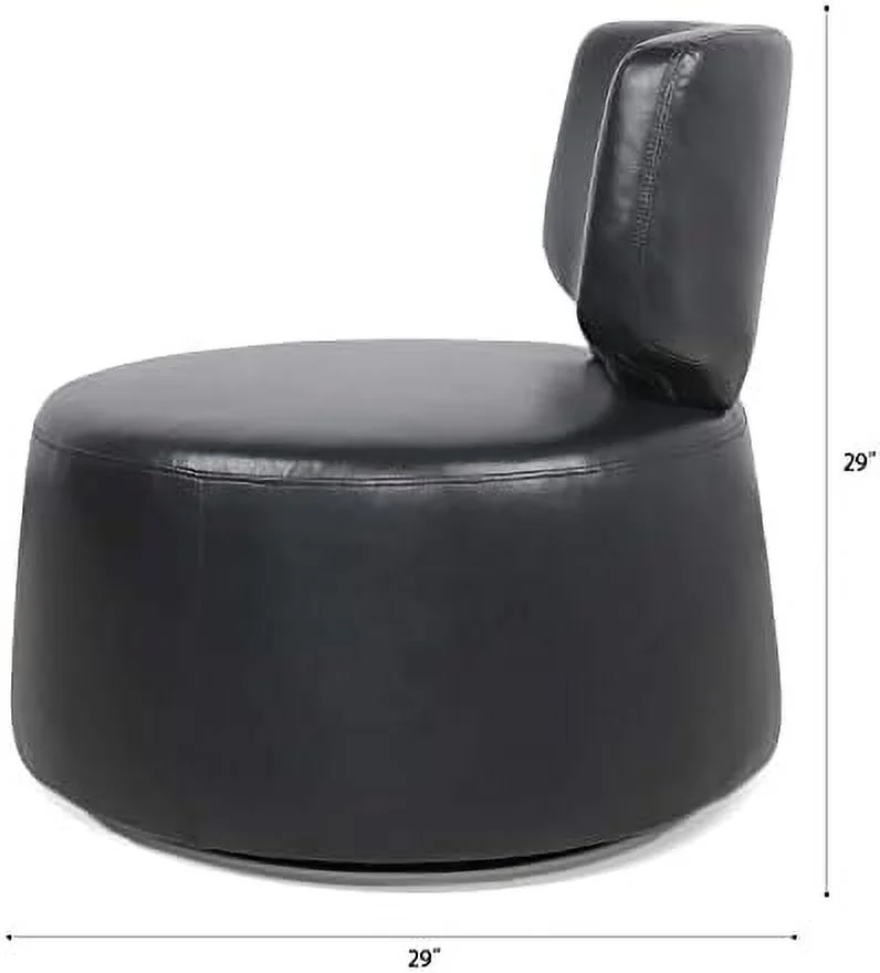 TJUNBOLIFE Faux Leather ° Swivel Chair，Modern armless Lounge Chair，Comfortable Round Accent Chair for Office  Bedroom  Hotel Lounge.(Black)