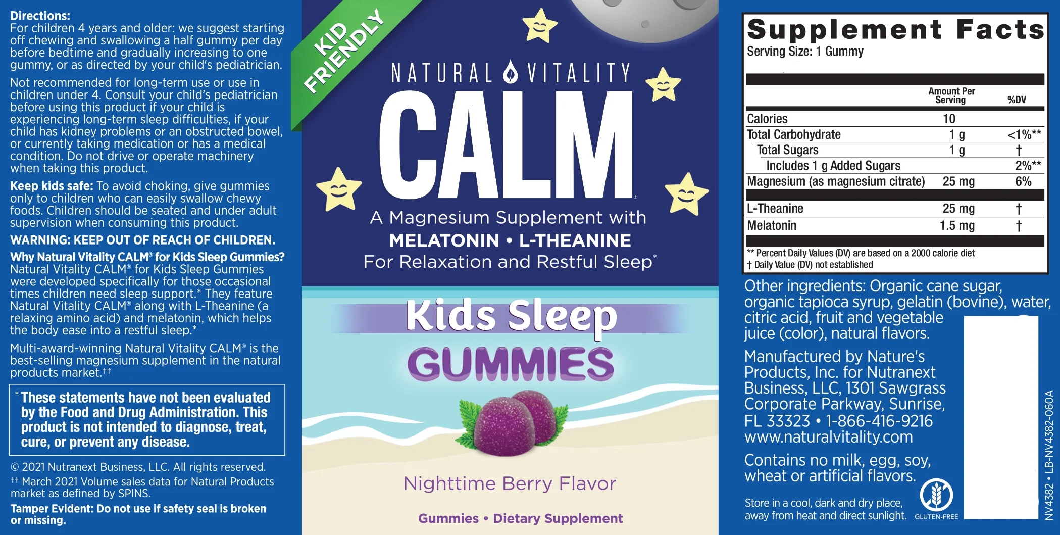 Natural Vitality Calm Kids Magnesium Supplement Gummies, Nighttime Berry, 120 Count