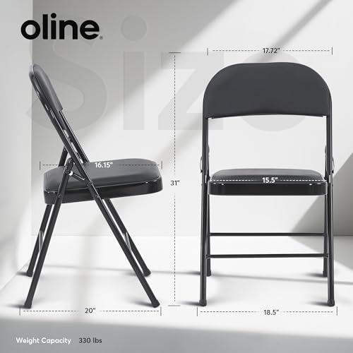 Oline Vinyl Folding Chairs, Padded Vinyl Cushion Chairs with Durable Metal Frame, Indoor Outdoor Stackable Foldable Guest Chairs for Office Wedding Kitchen Dining, 300lb Capacity (Black, 1 Pack)