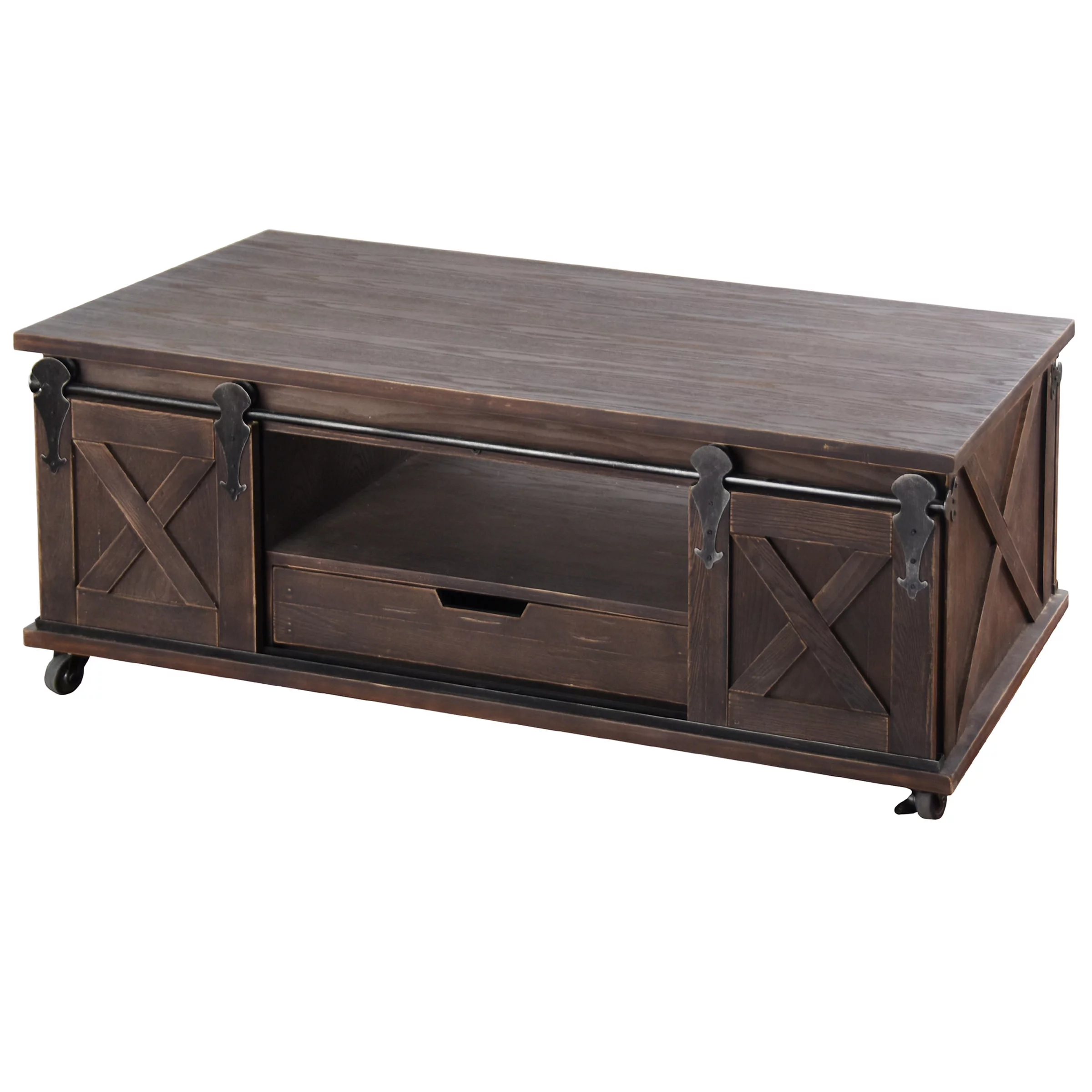 Two Door, One Drawer and Shelf Wooden Coffee Table - Dark Brown