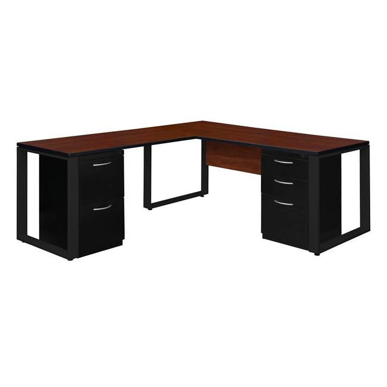 66 x 30 in. Structure Double Metal Pedestal L-Desk with 42 in. Return, Cherry & Black