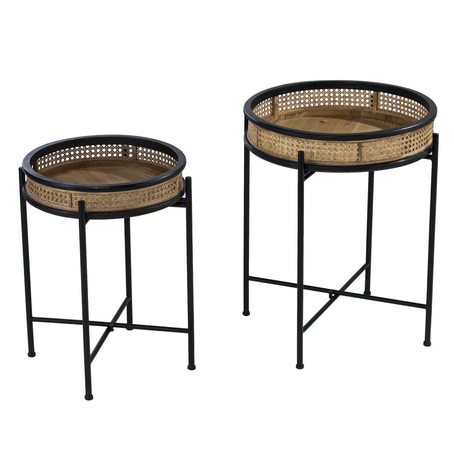 Southern Enterprises Broadmont 2-Piece Round Rattan Accent Table Set in Natural