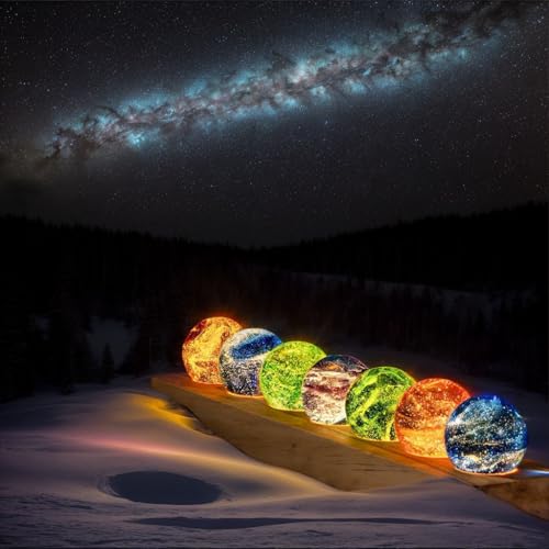 40mm Crystal Quartz Stones 7 Chakra Natural Healing Spheres with LED Wooden Stand for Meditation Positive Energy Night Light Decoration Balls Set for Home