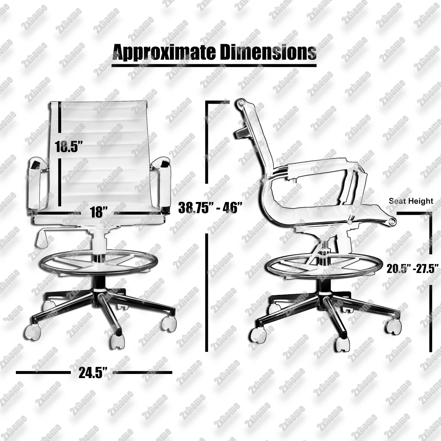 Homelala Office Drafting Chair Ribbed Mid Back With Wheels And Arms For Home Office Conference Room Tilt Ribbed Adjustable Height Chrome Swivel with Chrome Foot Rest Tan