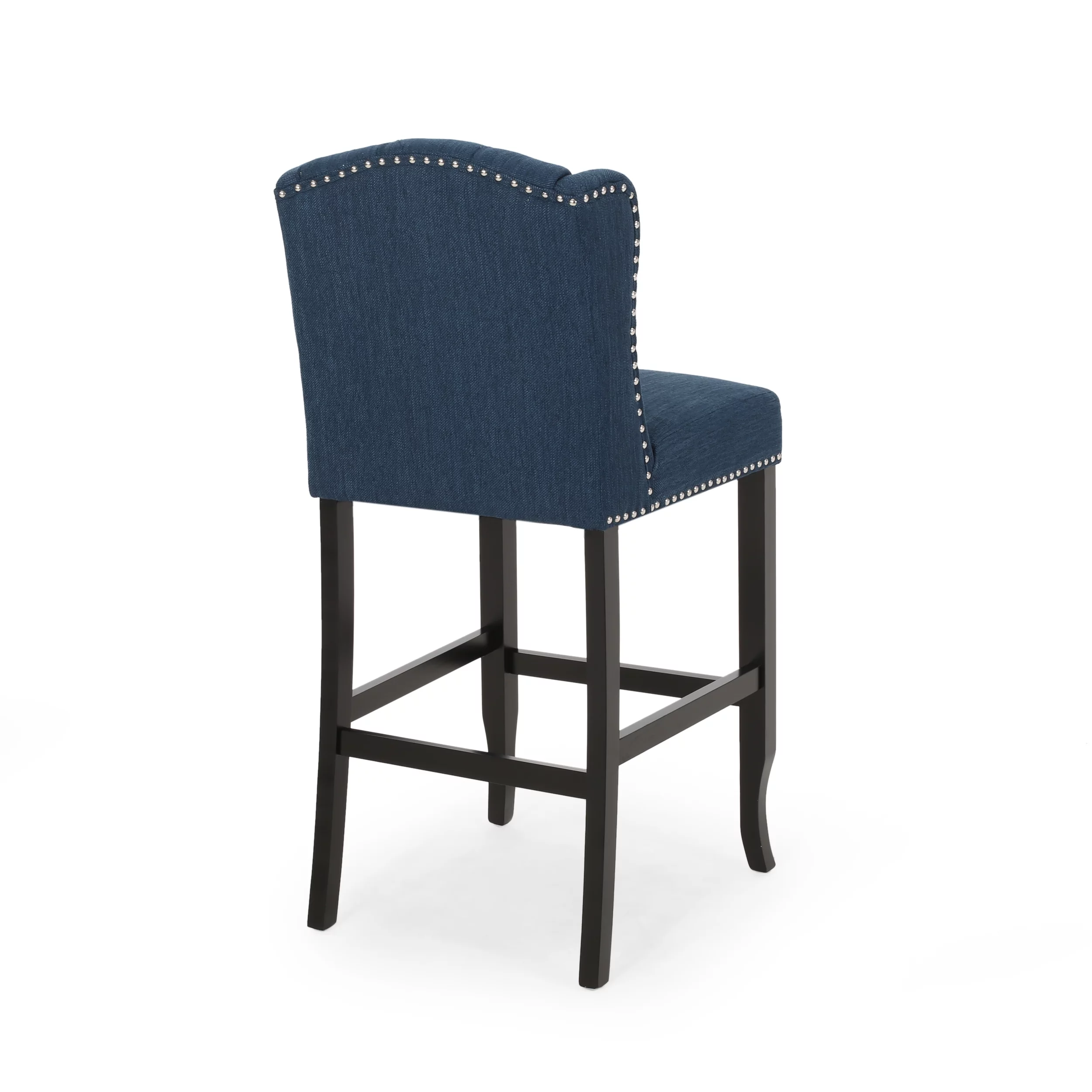 Noble House Christopher Wingback Barstool, Set of 2, Navy Blue, Dark Brown
