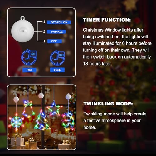5Pack Christmas Window Lights Decorations with Timer,Battery Powered Christmas Hanging White Lighted Snowflake Shaped LED Sucker for Xmas Tree Fireplace Indoor Decor