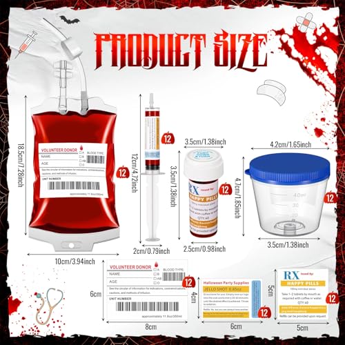 84 Pcs Halloween Blood Bags Party Supplies Empty Pill Bottle Blood Bag Specimen Cup Urine Sample Jar 20 ml Plastic Syringe with Sticky Label for Halloween Vampire Nurse Decoration Supplies