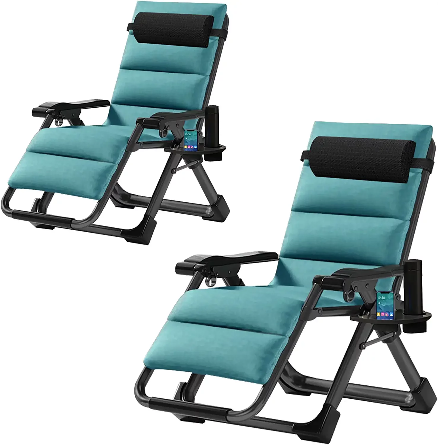 Slsy 2 Pack Zero Gravity Chair Reclining Lounge Patio Chairs, Adjustable Lawn Recliner with Removable Pillow, Cup Holder, Soft Cotton Pad