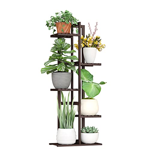 BMOSU Bamboo Plant Stand for Indoor Outdoor Plants Corner Tall Plant Shelf 6 Potted Holder Shelf Plant Rack Holder Display Rack(Natural)