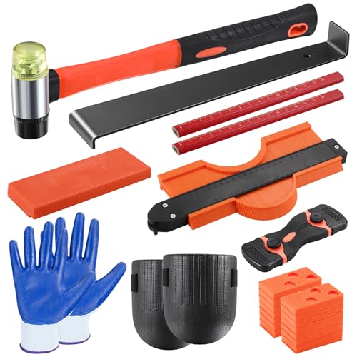 Laminate Wood Flooring Plastic handle installation hammer, medium return hook, orange square tapping block, orange gasket, 10 inch imitation ruler, knee pad pair