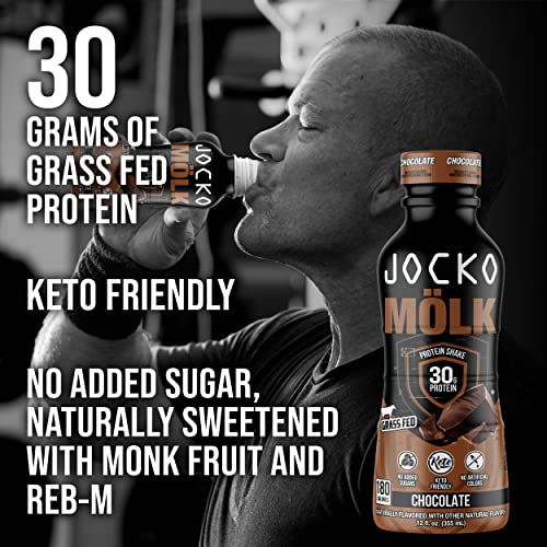 Jocko Mölk 30g Grass Fed Protein Shakes – No Added Sugar Protein Drinks KETO Friendly - Ready to Drink 12 FL Oz (Pack of 12) Chocolate
