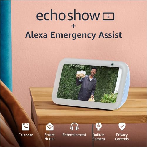 Amazon Echo Show 5 (newest model), Smart display with 2x the bass and clearer sound, Cloud Blue
