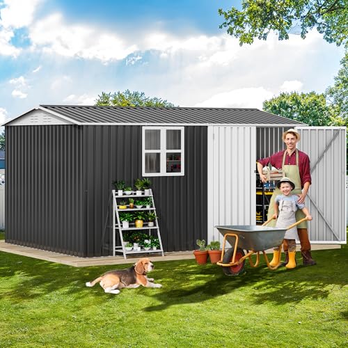 DWVO 8x4 FT Outdoor Weatherproof Storage Shed, Secure Metal Bike Shed w/Lockable Entry, Garden Storage Solution for Lawn Equipment, Tools, Waste Bin, Dark Gray