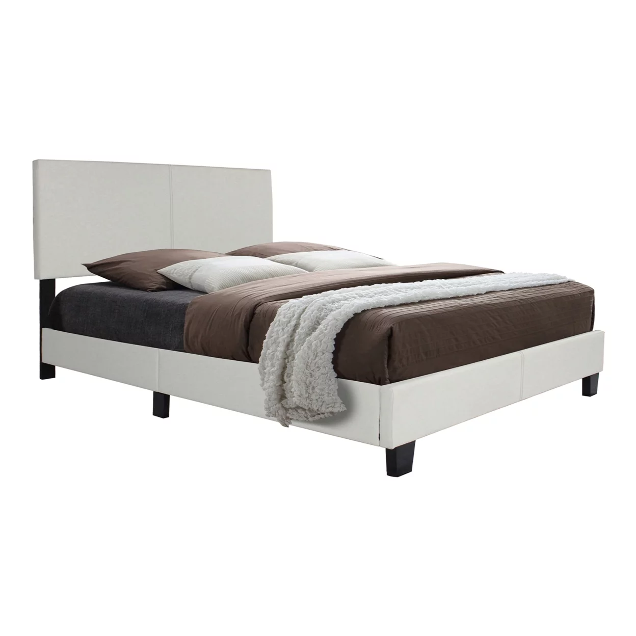 Home Bedroom Furniture Nora Faux Leather Upholstered Full Panel Bed - White