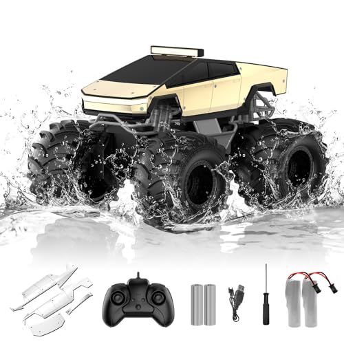 Amphibious Remote Control Car, 1:18 Monster Truck Toys for boys RC Cars, 2.4 GHz Waterproof Cyber RC Trucks, 4WD All Terrain Off-Road Pickup, Kids Christmas Birthday Gifts Present Boy Girl Toys Age 6+
