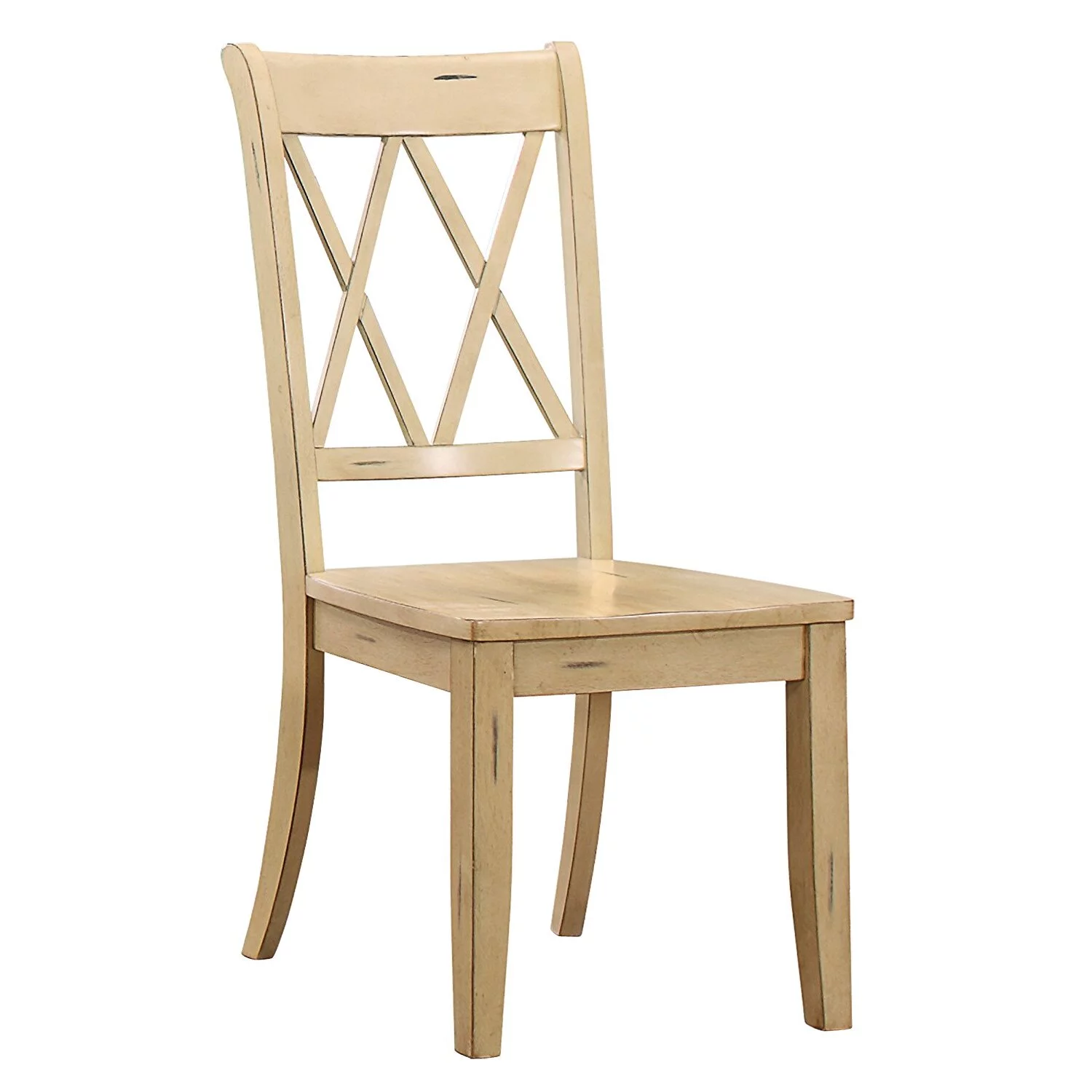Benzara Pine Veneer Side Chair With Double X Cross Back, Sand, Set of 2