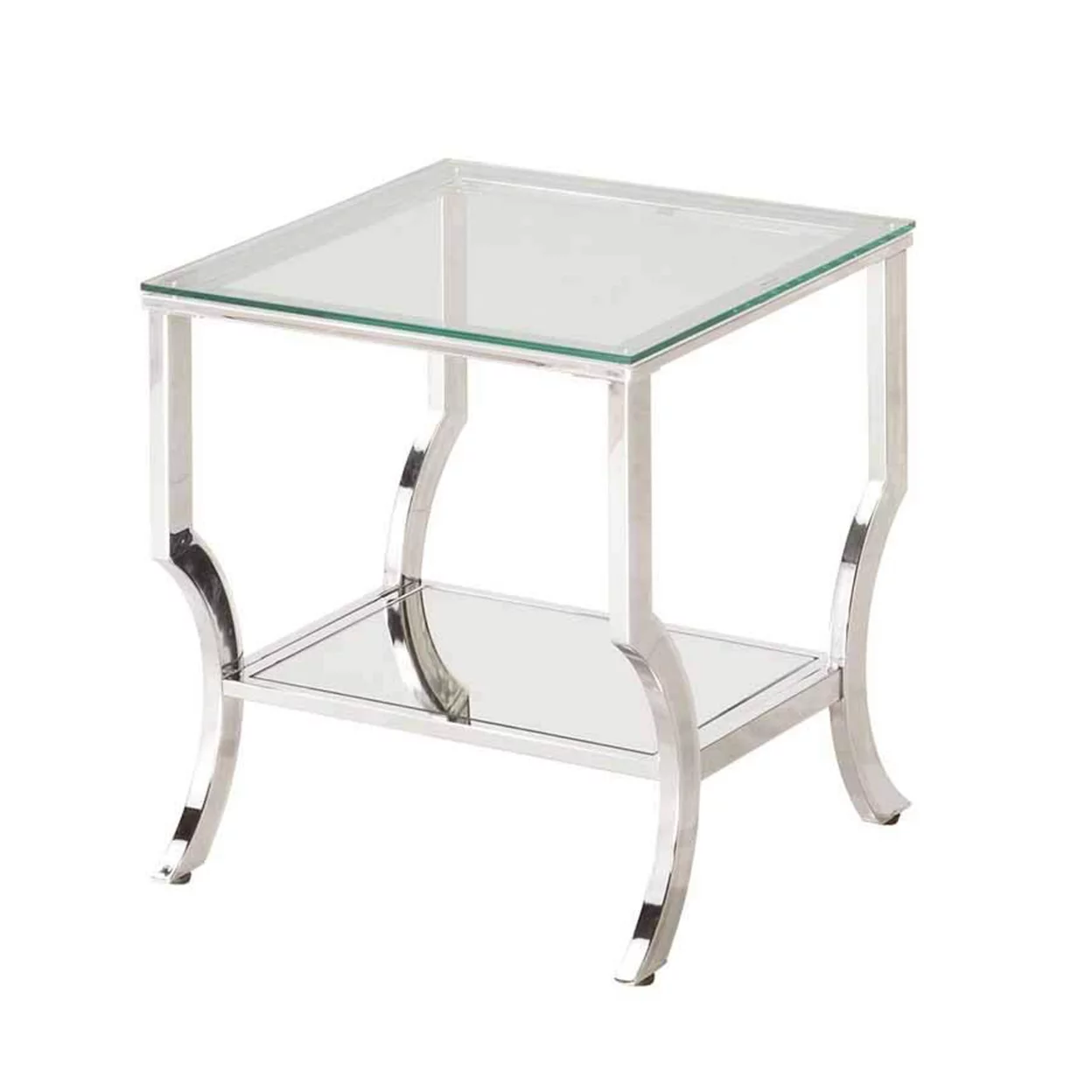 Glass Top End Table with Mirrored Bottom Shelf, Clear and Silver- Saltoro Sherpi