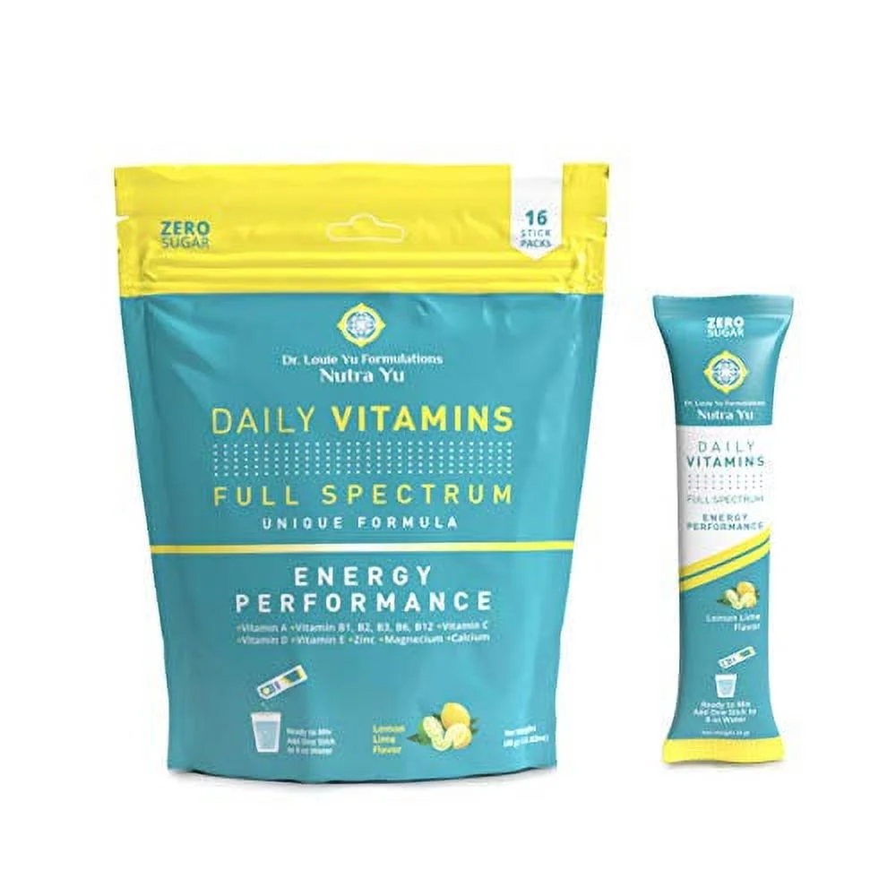 Nutra Yu - Premium Daily Vitamins - Immunity Boost, Immune Support, Sugar Free, Energy Performance, Easy Open Packets, Supplement Drink Mix (Lemon Lime) (16)