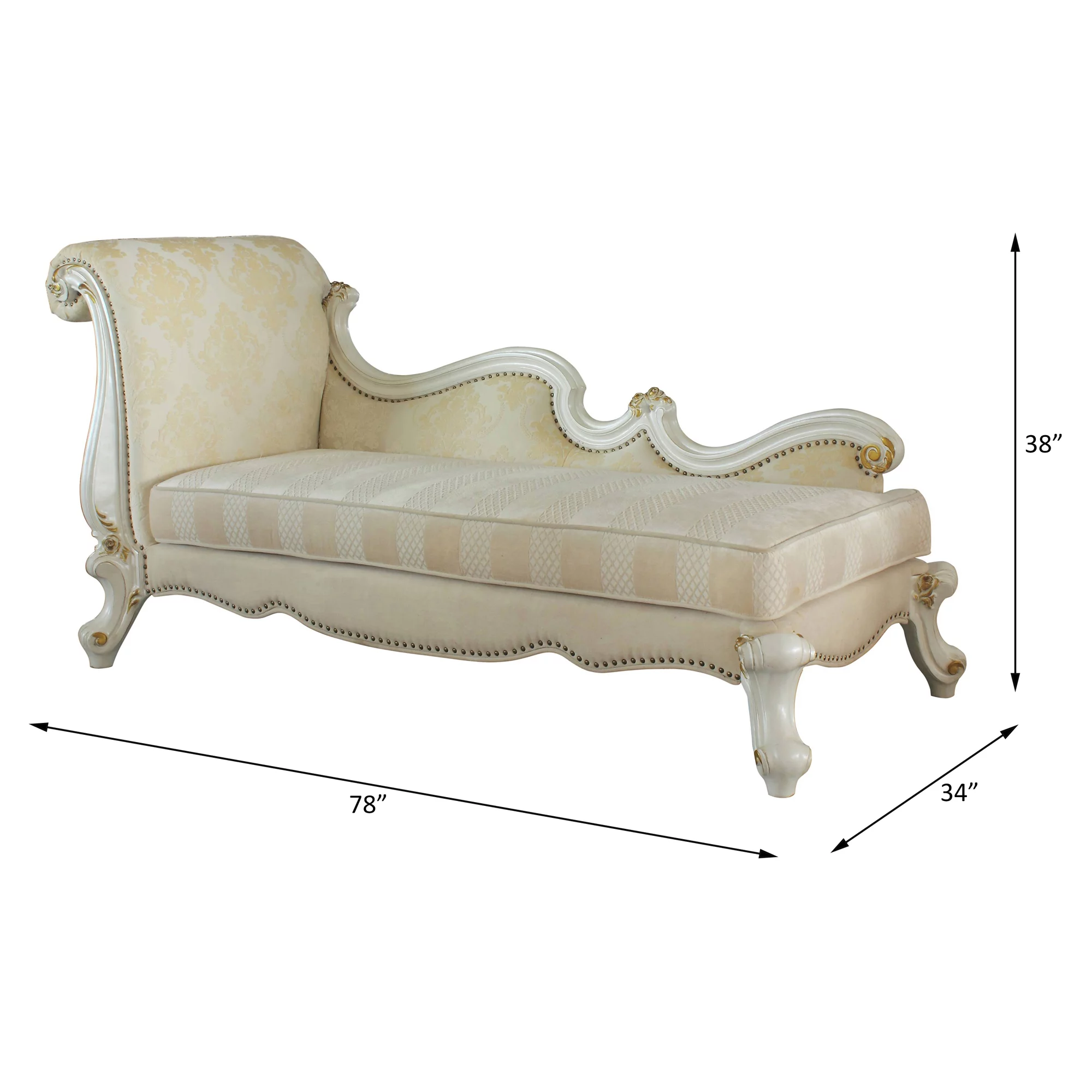 ACME Picardy One Arm Chaise with Nailheads in Antique Pearl